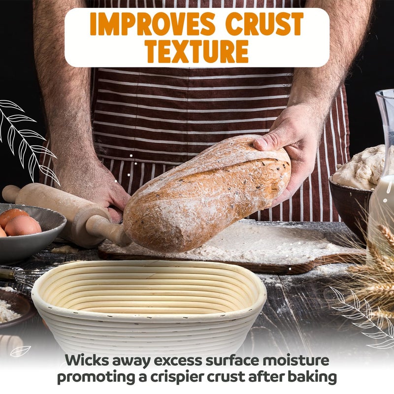 Vollum Banneton Bread Proofing Basket Sourdough Proofing Basket for Beginners & Professional Bakers, Handwoven Rattan Cane Bread Maker with Linen for Artisan Breads, 12.25 x 6 x 3.5 Inch, 2-Lb Rectangular - Image 5